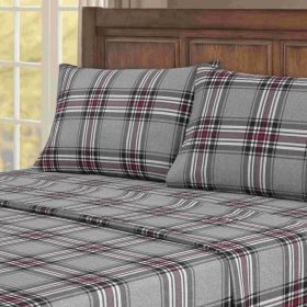 Kathy Ireland 100% Turkish Cotton Flannel Sheet Set (Color: Crimson Check, size: Twin)