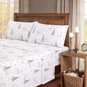 Kathy Ireland 100% Turkish Cotton Flannel Sheet Set (Color: Christmas Deer, size: Full)